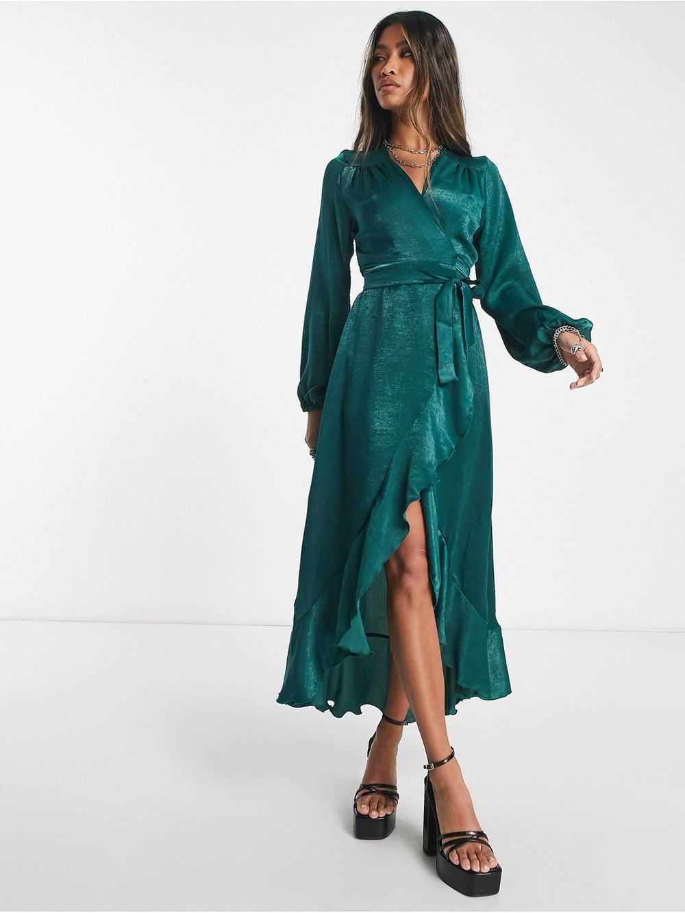 ASOS Flounce London Emerald Green Wrap Dress- Size 14